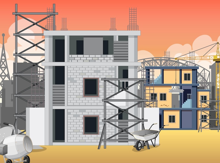 Vector Gratis adegan lokasi konstruksi bangunan