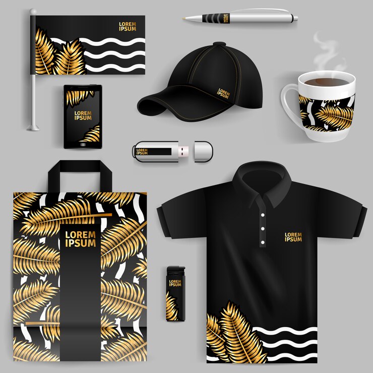 Vector Gratis advertising of corporate identity with gold palm leaves