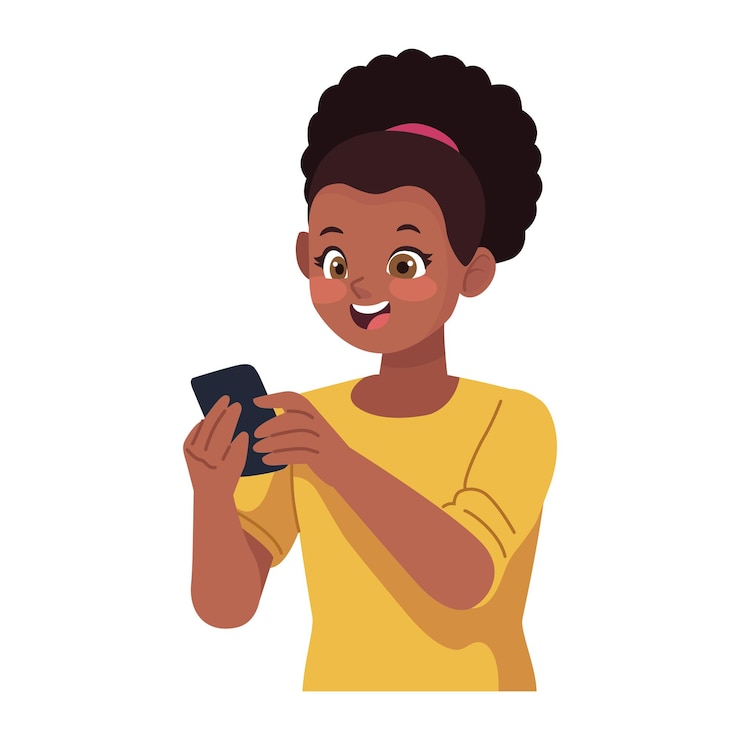 Vector Gratis afro woman using smartphone isolated design