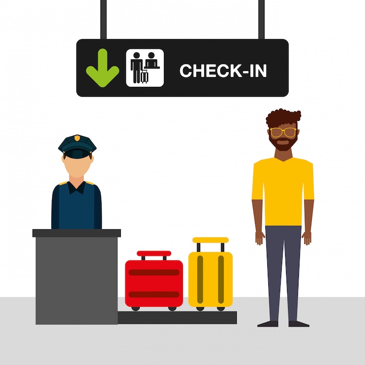 Vector Gratis airport concept illustration, man in airport check-in terminal