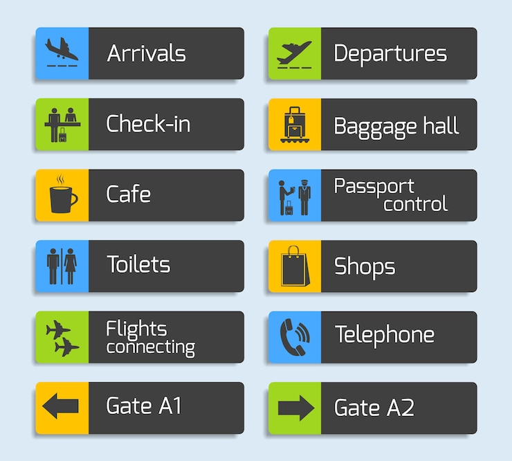 Vector Gratis airport navigation design signboards set