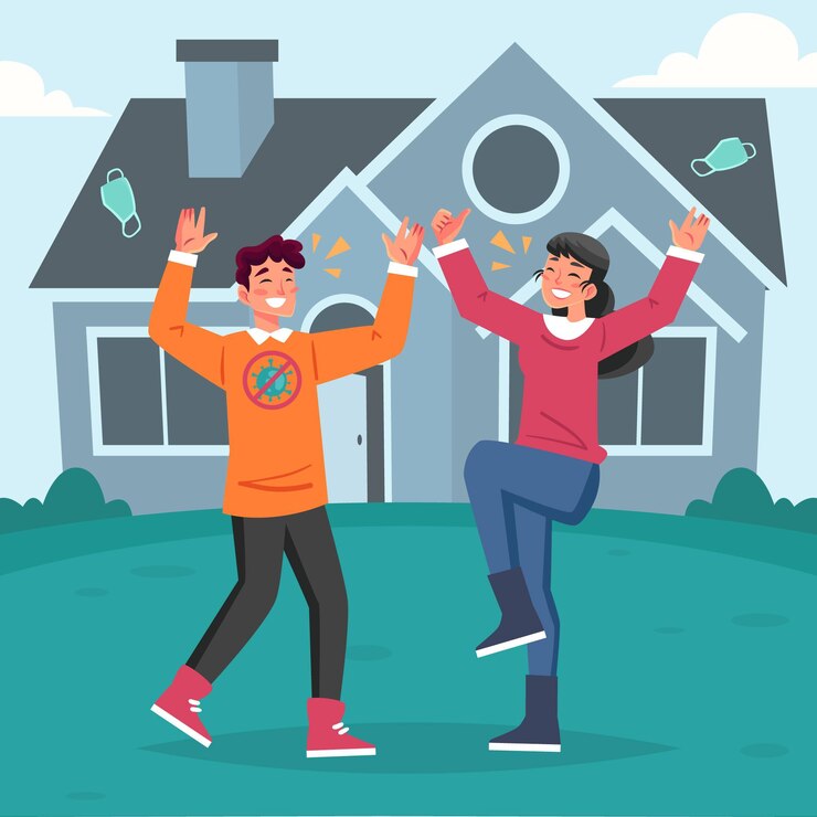 Vector Gratis akhir karantina orang-orang bersorak