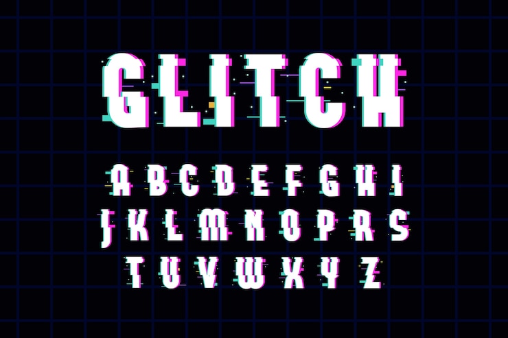 Vector Gratis alfabet jenis huruf glitch realistis