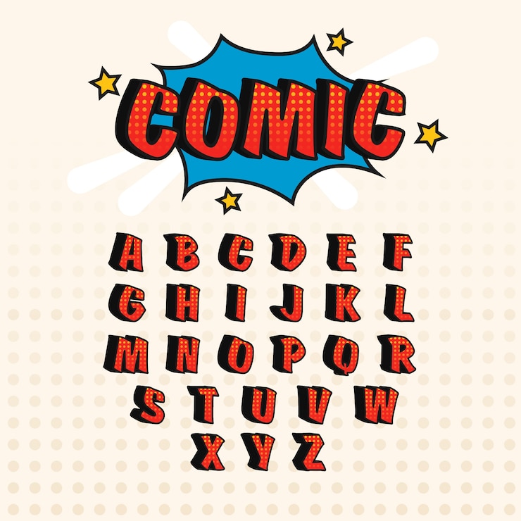 Vector Gratis alfabet komik 3d