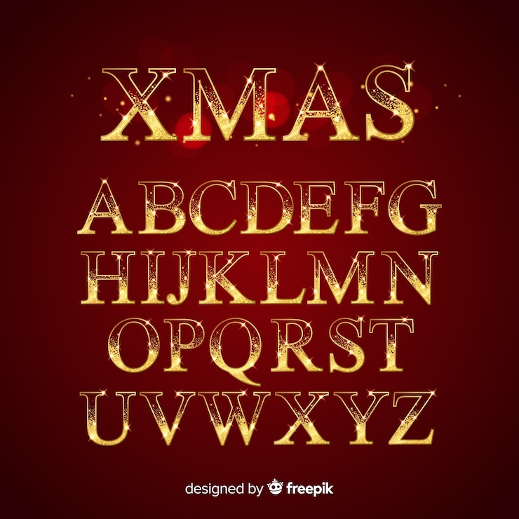 Vector Gratis alfabet natal berkilauan emas