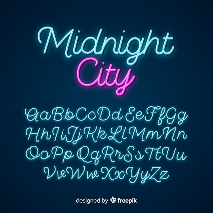 Vector Gratis alfabet skrip neon