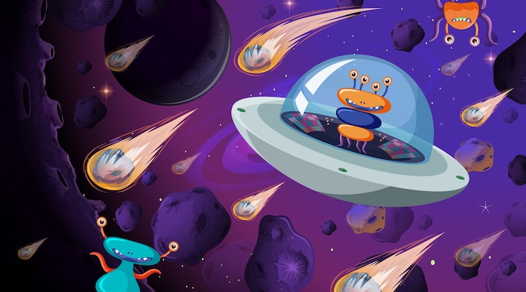 Vector Gratis alien dalam adegan luar angkasa