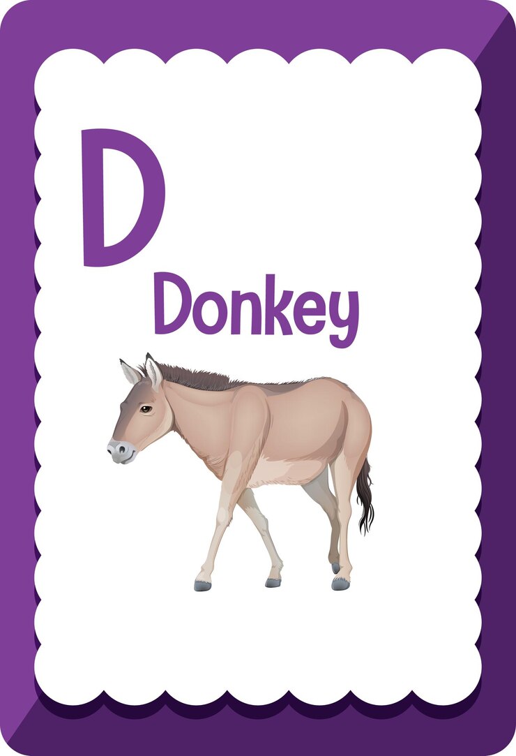 Vector Gratis alphabet flashcard with letter d for donkey