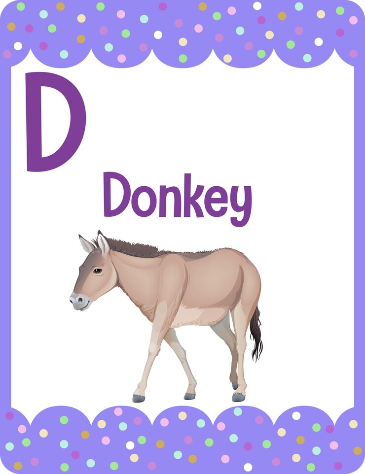 Vector Gratis alphabet flashcard with letter d for donkey