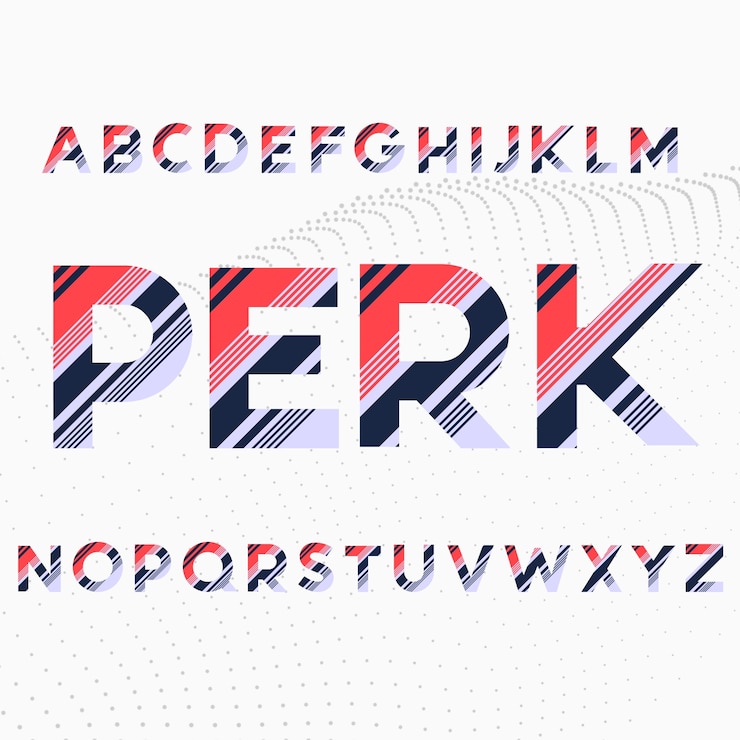 Vector Gratis alphabet font in colored diagonal stripes