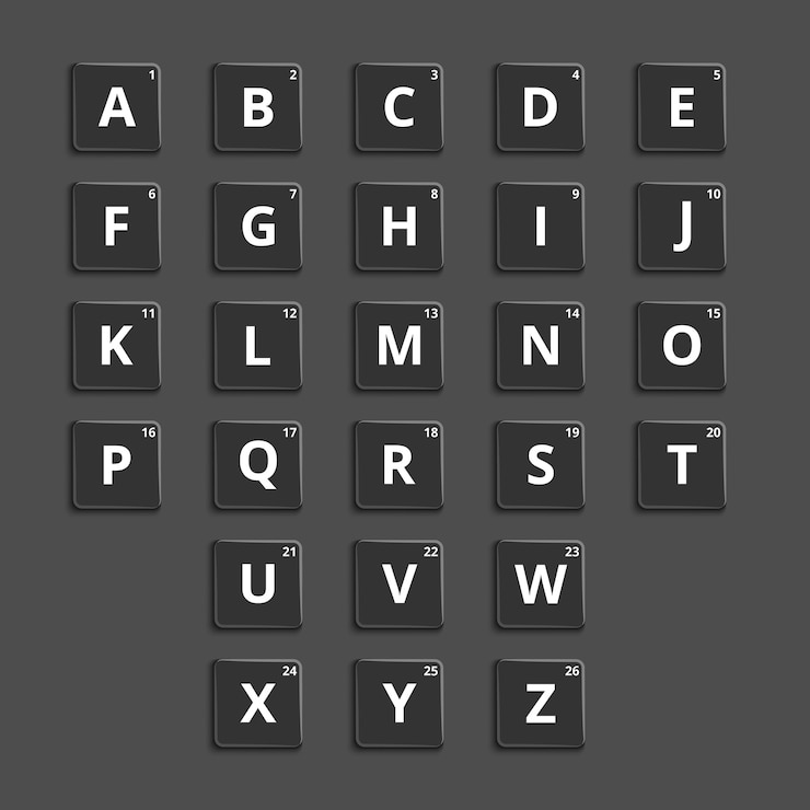 Vector Gratis alphabet plastic tiles for puzzling words games. puzzle element, graphic button.