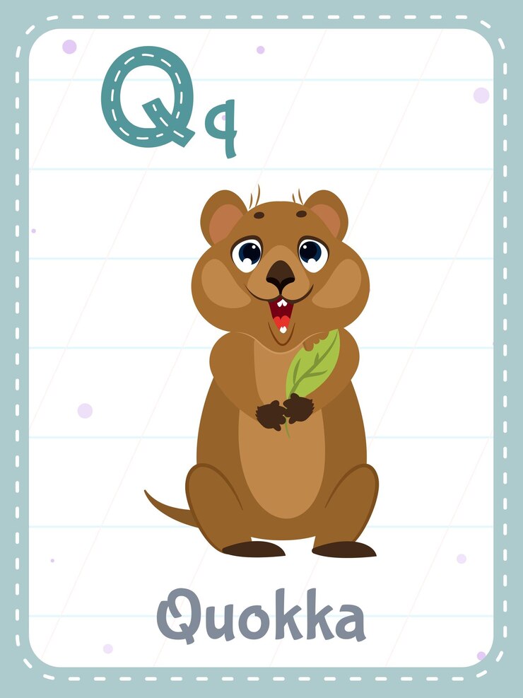 Vector Gratis alphabet printable flashcard with letter q and quokka animal