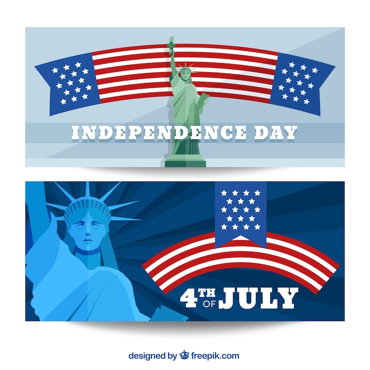 Vector Gratis american banners with statue of liberty