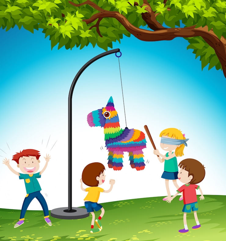 Vector Gratis anak-anak bermain ilustrasi keledai pinata
