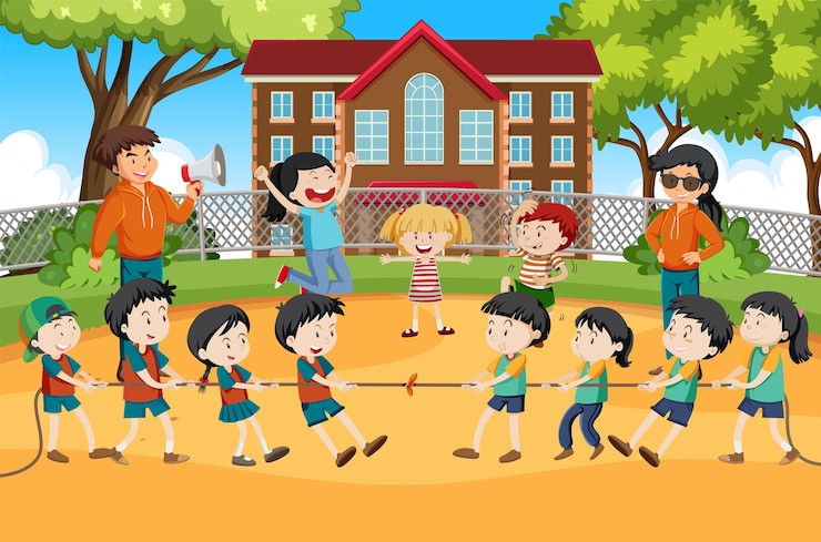 Vector Gratis anak-anak bermain tarik tambang bersama