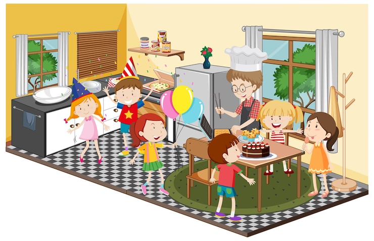 Vector Gratis anak-anak di dapur dengan tema pesta