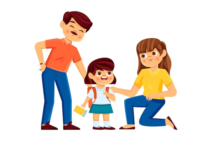 Vector Gratis anak-anak kembali ke sekolah bersama orang tua