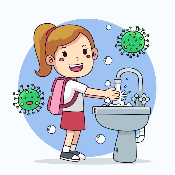 Vector Gratis anak-anak mencuci tangan di sekolah