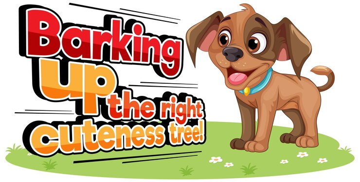 Vector Gratis anak anjing lucu dengan teks menggonggong pohon kelucuan yang tepat