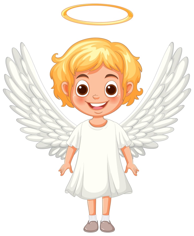 Vector Gratis anak kecil malaikat tersenyum dengan halo