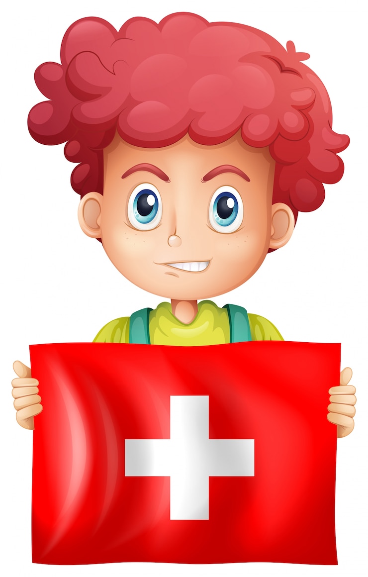 Vector Gratis anak laki-laki bahagia dan bendera swiss