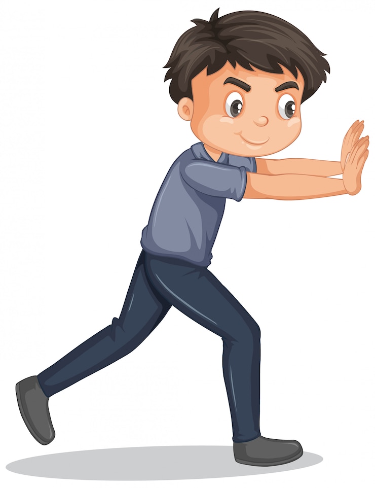 Vector Gratis anak laki-laki berbaju abu-abu mendorong dinding