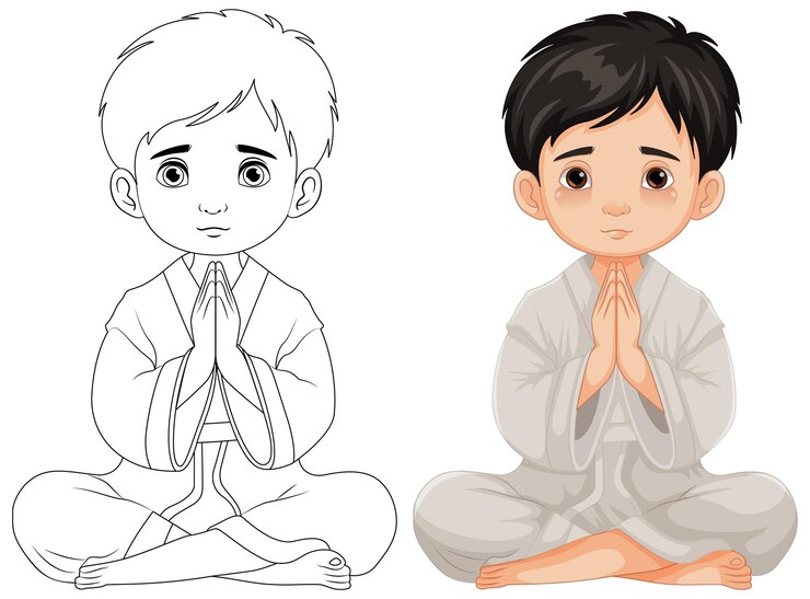 Vector Gratis anak laki-laki berdoa dan bermeditasi