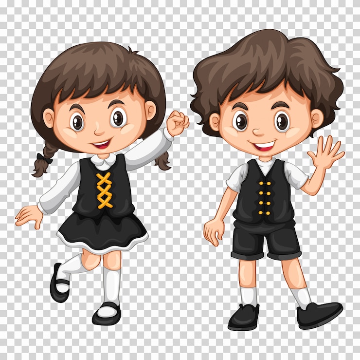 Vector Gratis anak laki-laki dan perempuan dengan rambut hitam
