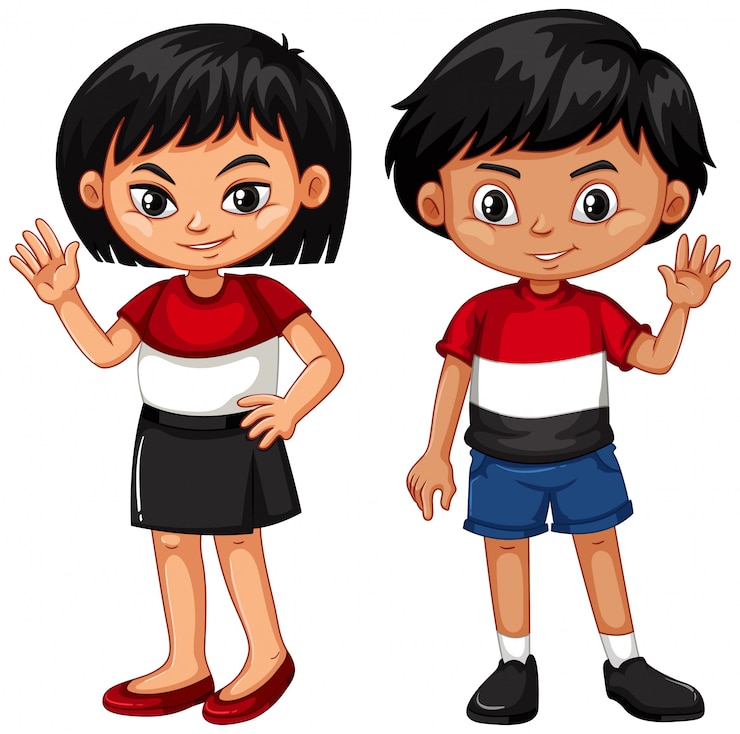 Vector Gratis anak laki-laki dan perempuan melambaikan tangan