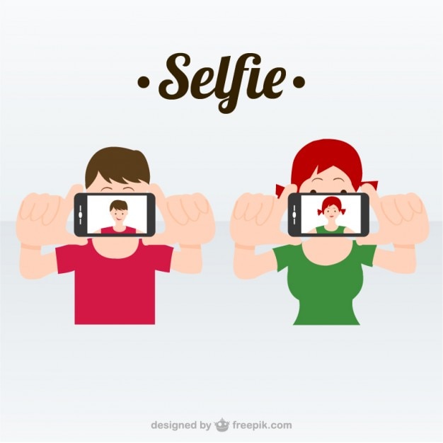 Vector Gratis anak laki-laki dan perempuan mengambil selfie