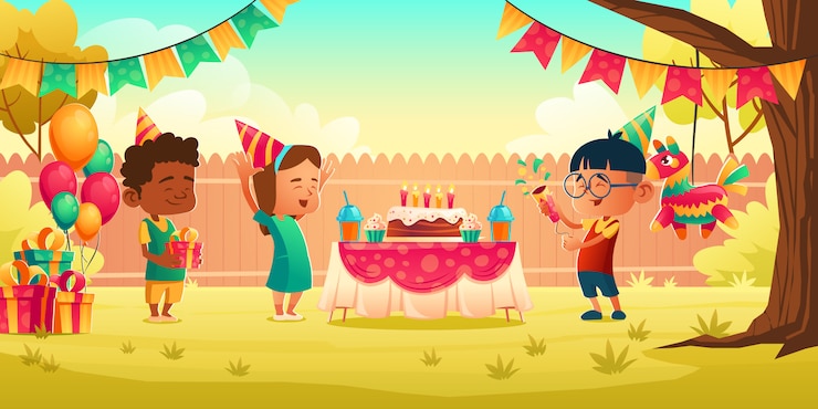 Vector Gratis anak perempuan merayakan ulang tahun bersama teman-teman, menerima hadiah