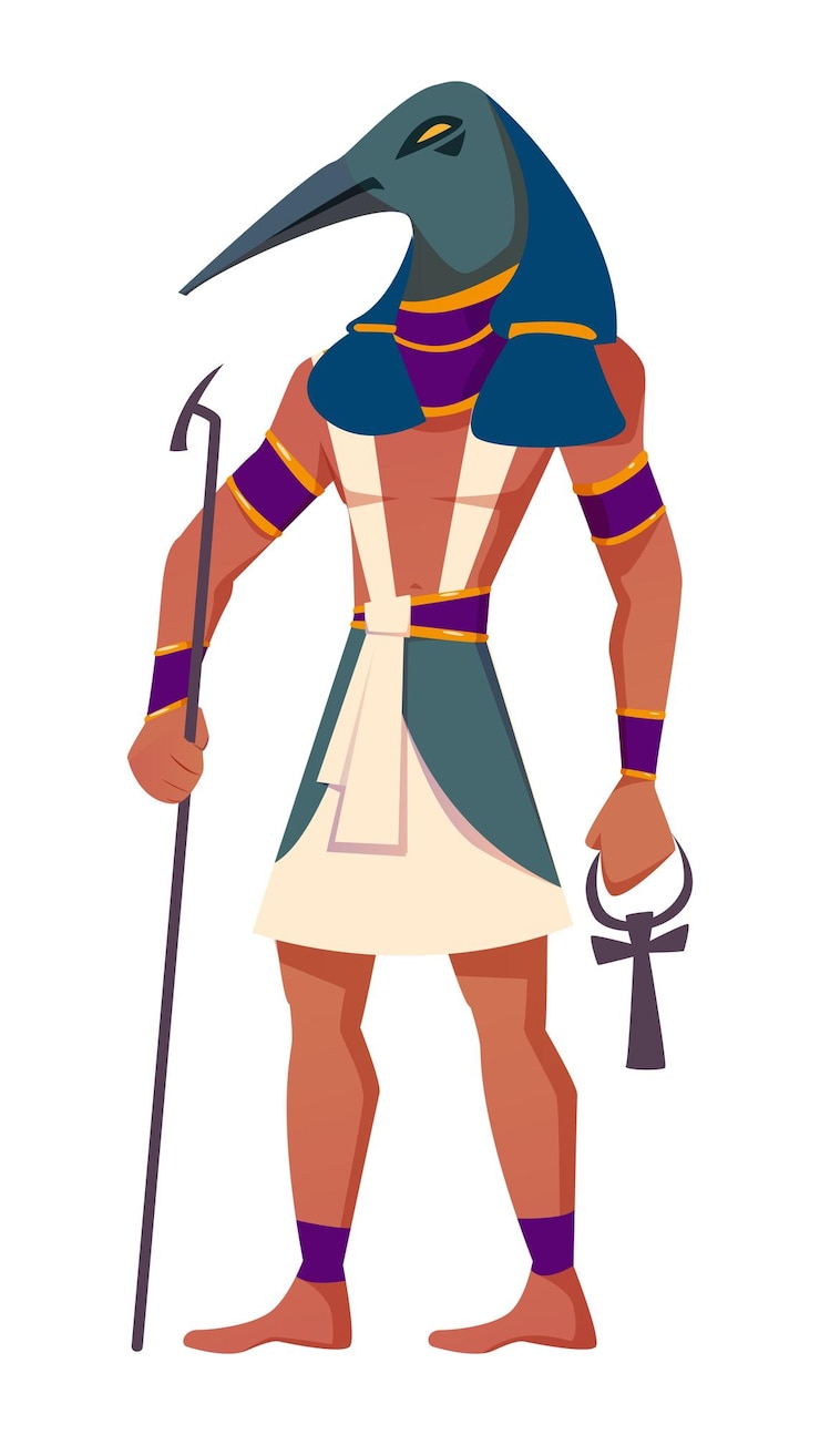 Vector Gratis ancient egyptian god thoth with head of ibis flat vector illustration deity of moon knowledge scienc