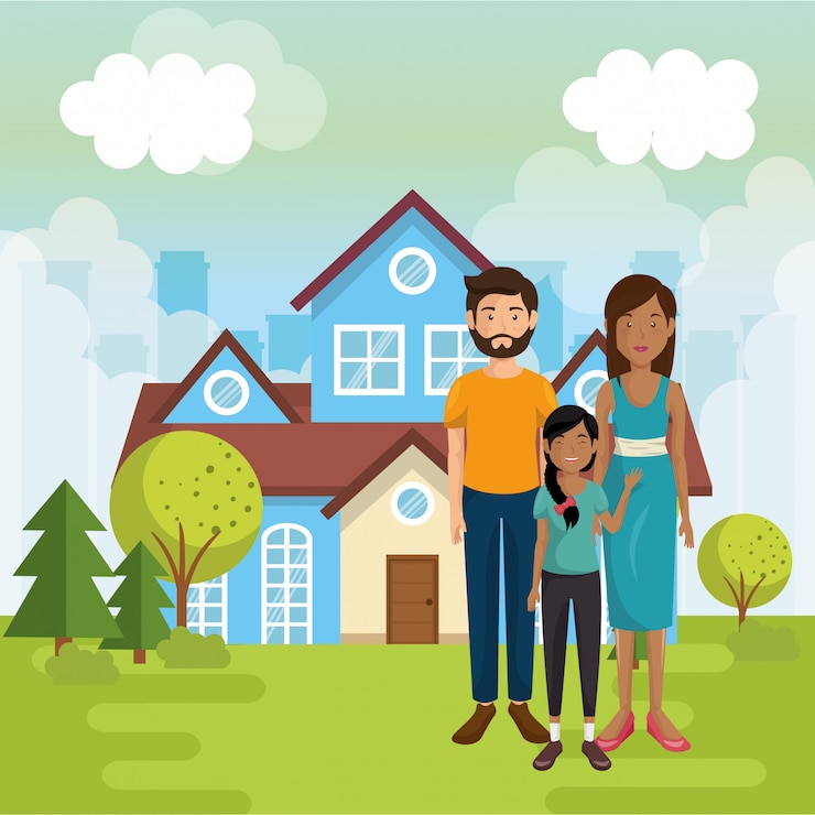 Vector Gratis anggota keluarga di luar rumah