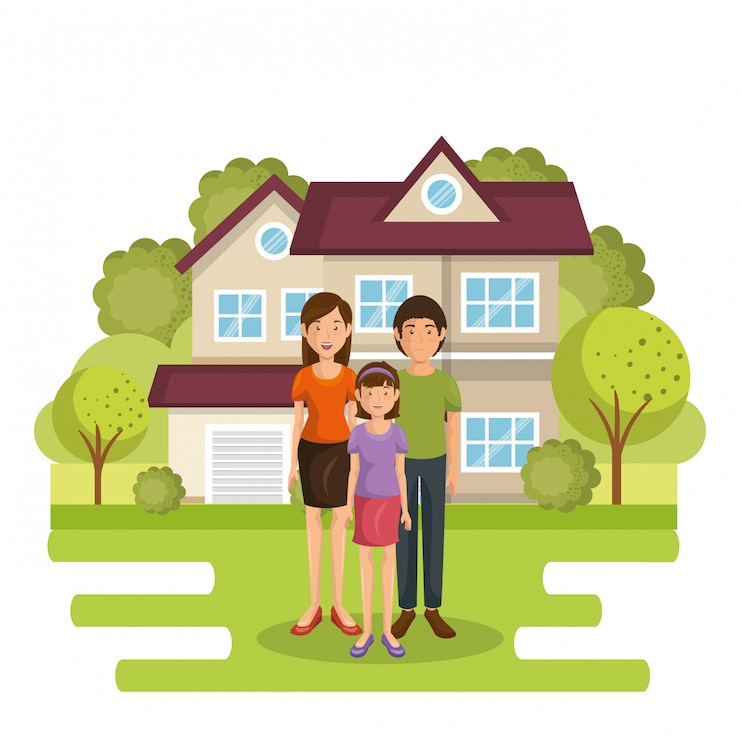 Vector Gratis anggota keluarga di luar rumah