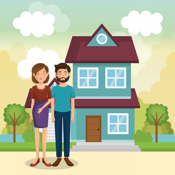 Vector Gratis anggota keluarga di luar rumah