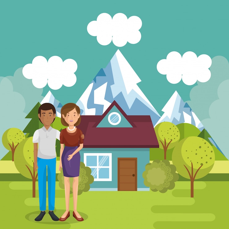 Vector Gratis anggota keluarga di luar rumah