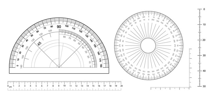 Vector Gratis angles measuring tool set round protractors scale degrees measure metric rulers set equipment protra