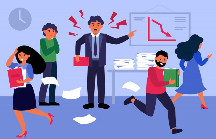 Vector Gratis angry boss shouting at people in office