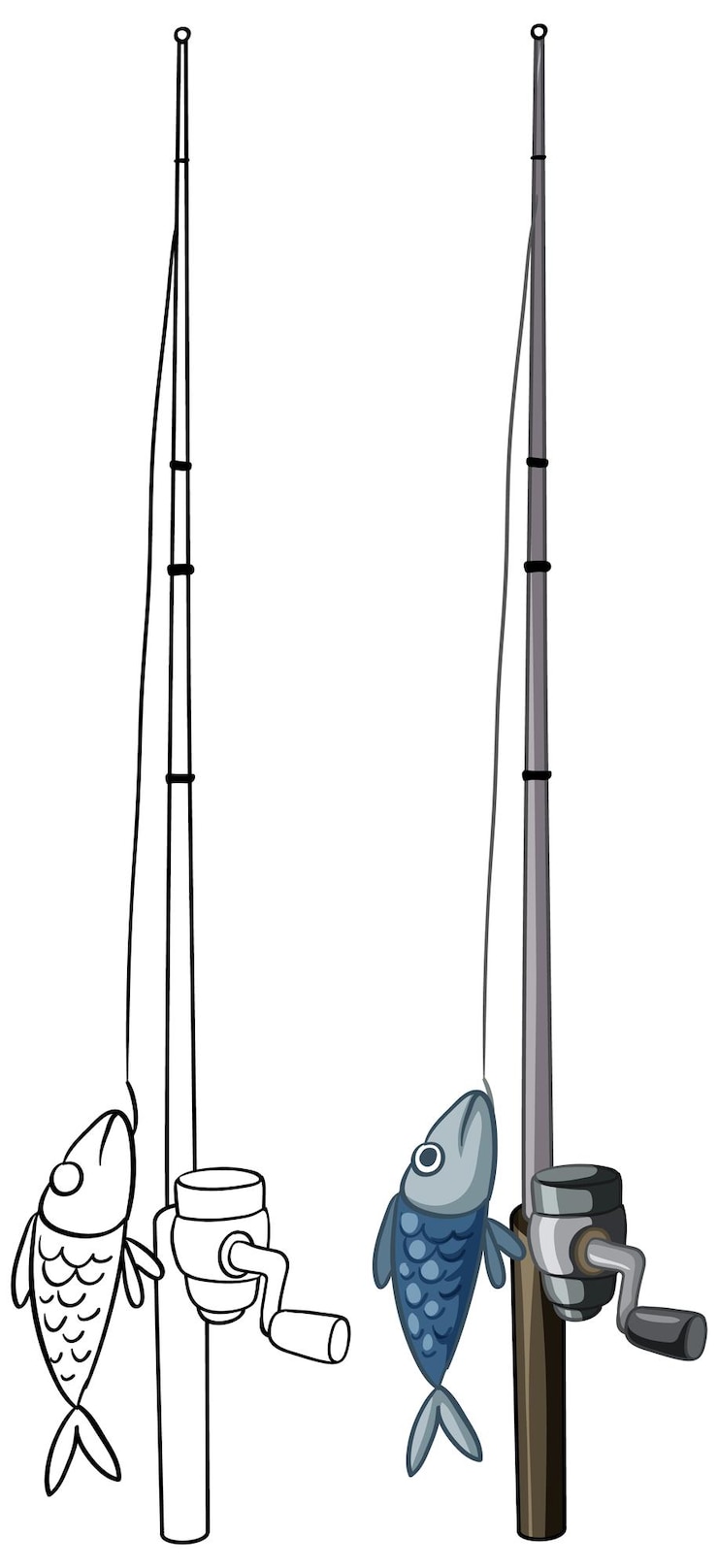 Vector Gratis animated fish with fishing rods