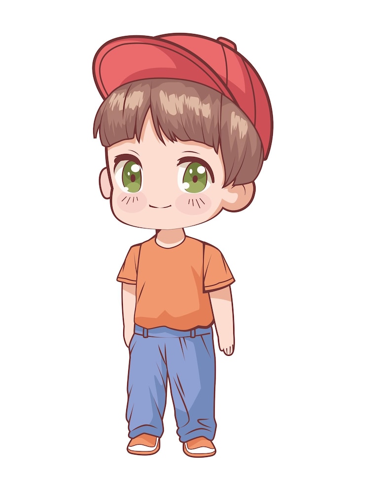 Vector Gratis anime chibi boy wearing cap character
