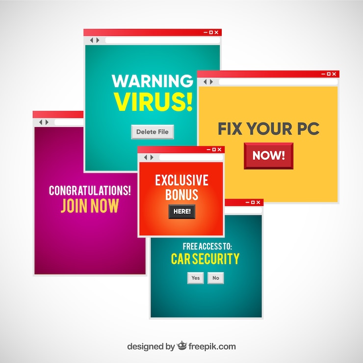 Vector Gratis annoying pop ups composition with flat design