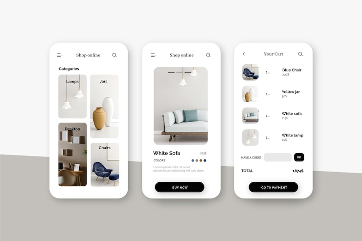 Vector Gratis antarmuka aplikasi belanja furnitur
