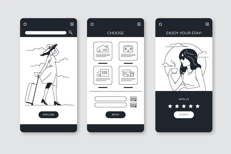 Vector Gratis aplikasi tanpa warna digambar tangan dalam desain datar