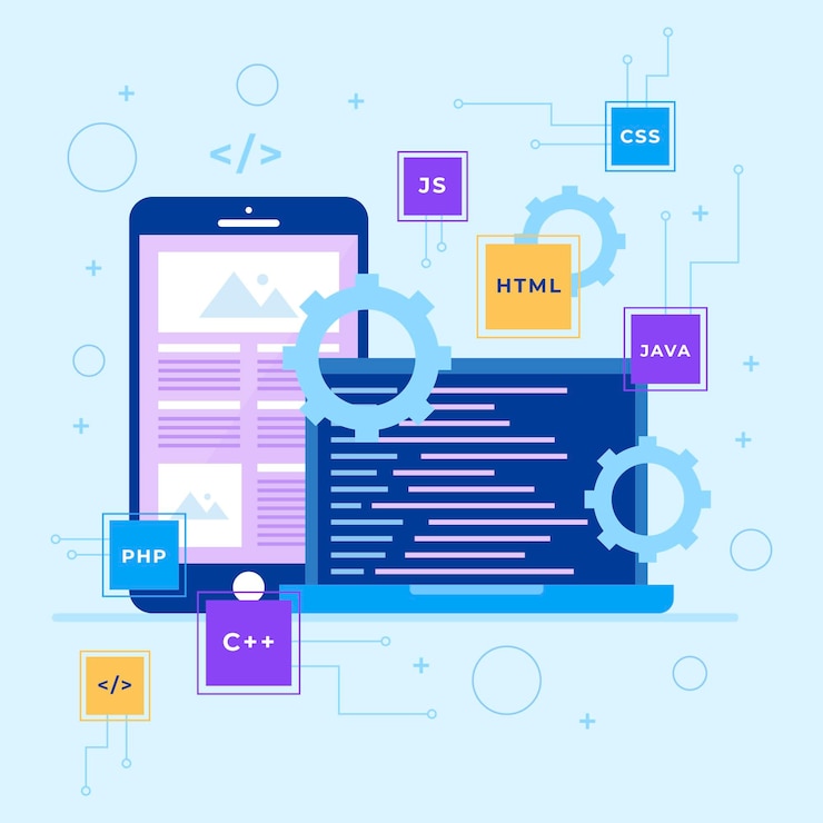 Vector Gratis app development concept with phone and laptop