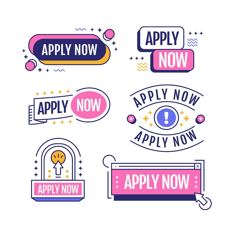 Vector Gratis apply now labels design set