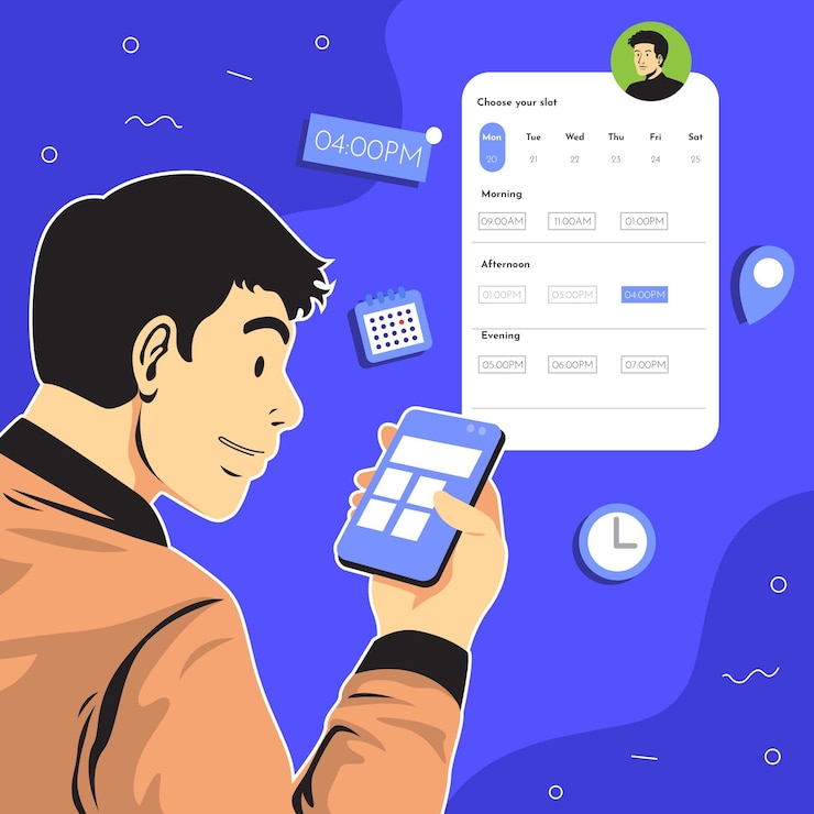 Vector Gratis appointment booking with man and smartphone