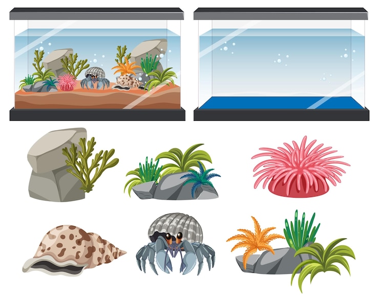 Vector Gratis aquarium tank with fishes and decorations