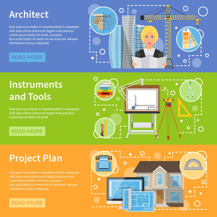 Vector Gratis architect flat horizontal banners