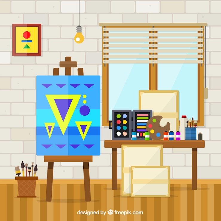 Vector Gratis art studio with art materials