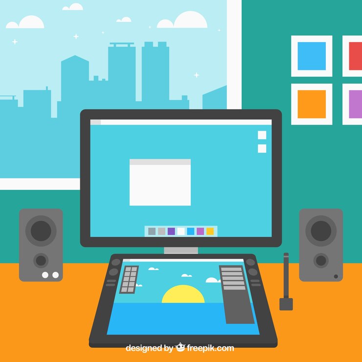 Vector Gratis art studio with computer